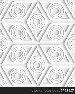 Abstract geometrical seamless background with cut out of paper effect. Repainting tiles of rhombuses and circles.