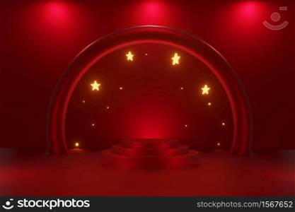 Abstract geometry shape background. podium red minimalist mock up scene. 3d rendering.