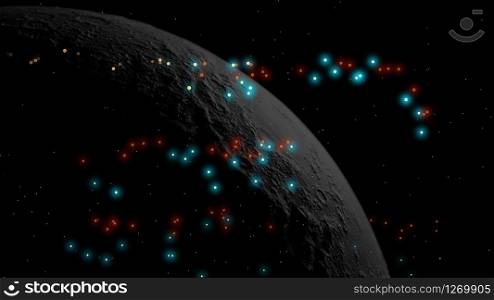 Abstract glitter Shiny sparks dust particles with moon Background 3d rendering