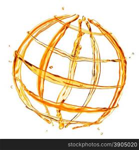 abstract globe from orange water splashes isolated on white