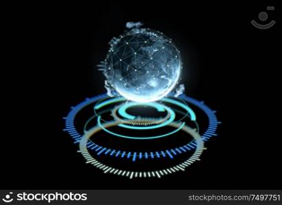 Abstract globe with connected dots wireless communication network on space . Global business concept . 3d rendering