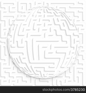 Abstract globe with maze on maze background with shadow and cut out paper effect &#xA;&#xA;&#xA;