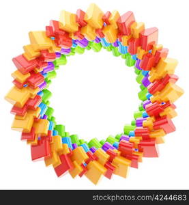 Abstract glossy round frame made of blocks and debris isolated