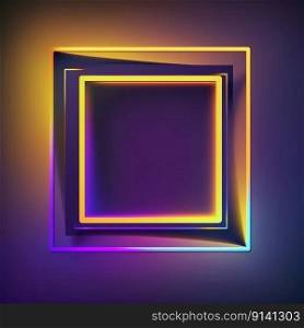 Abstract glowing illuminated square framed neon background, created with generative AI