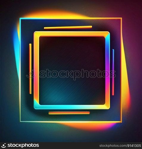 Abstract glowing illuminated square framed neon background, created with generative AI