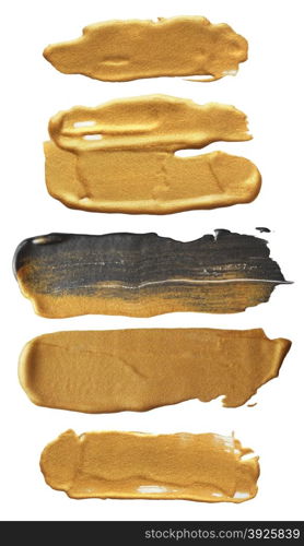 Abstract gold acrylic and watercolor brush strokes.