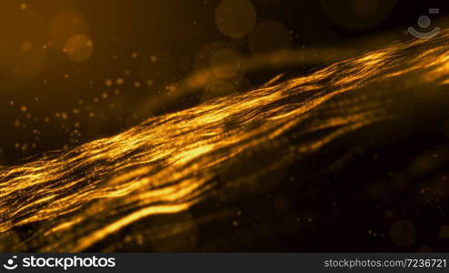 Abstract gold color digital particles wave flow. Technology background concept