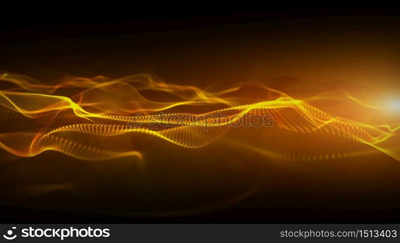 Abstract gold color digital particles wave with bokeh and light motion background