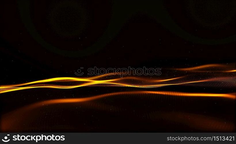 Abstract gold color digital particles wave with bokeh and light motion background