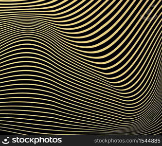 Abstract gold color warped Diagonal Striped Background. Vector curved twisted slanting, waved lines texture. Brand new style for your business design.