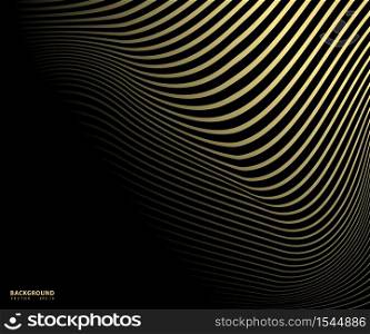 Abstract gold color warped Diagonal Striped Background. Vector curved twisted slanting, waved lines texture. Brand new style for your business design.