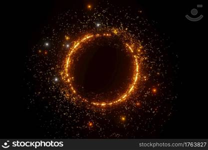 Abstract gold Glitter spark Particles Circle space 3D rendering. Abstract gold Glitter spark Particles Circle space 3D rendering