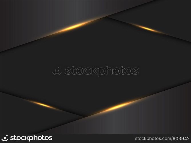 Abstract gold light effect on grey metallic overlap frame with dark blank space design modern luxury futuristic background vector illustration.