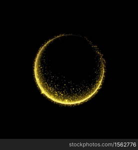 Abstract gold lighting luxury circle design with glitter effect on dark background. Use for your product element.