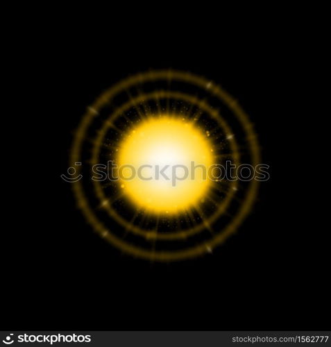 Abstract gold lighting luxury circle design with glitter effect on dark background. Use for your product element.