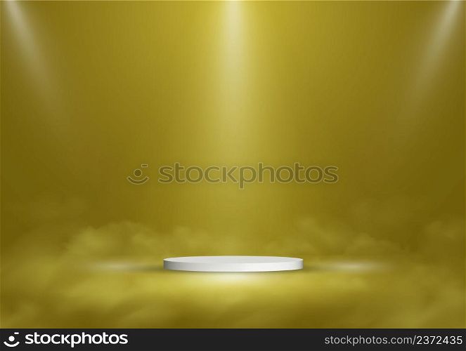 Abstract golden display on stand template design with light decorative. Well organized objects for usage. Illustration vector