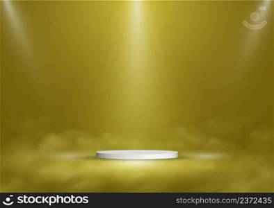 Abstract golden display on stand template design with light decorative. Well organized objects for usage. Illustration vector