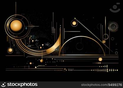 Abstract golden linear graphics on the black background.