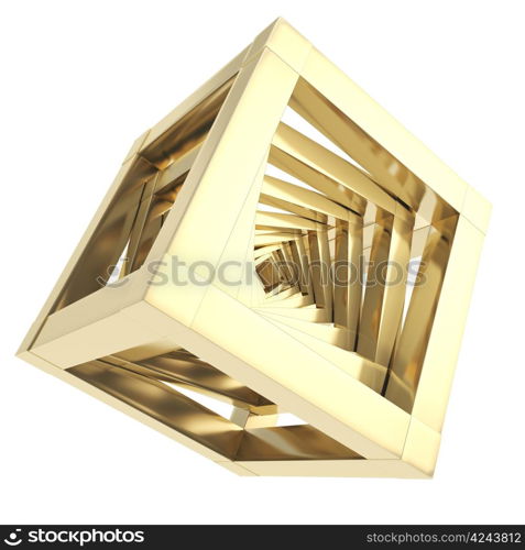 Abstract golden metal glossy cube composition backdrop isolated on white background