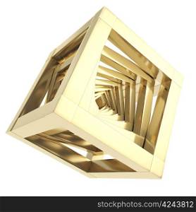 Abstract golden metal glossy cube composition backdrop isolated on white background