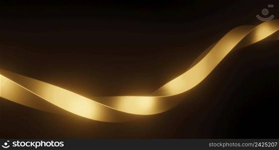 Abstract golden metal wave on black background with copy space 3D render