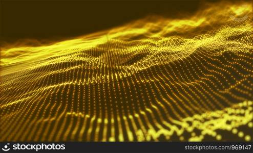 abstract golden particle wave, Futuristic Technology digital, Splash of data points, animation 3D rendering