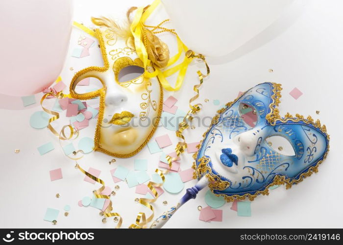 abstract golden sun blue moon masks