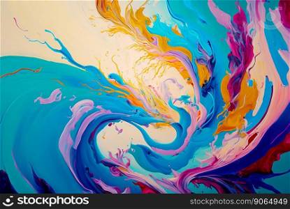 Abstract gouache paint swirls and splashes on canvas. Colorful background. Generative AI.. Abstract gouache paint swirls and splashes on canvas. Colorful background. Generative AI