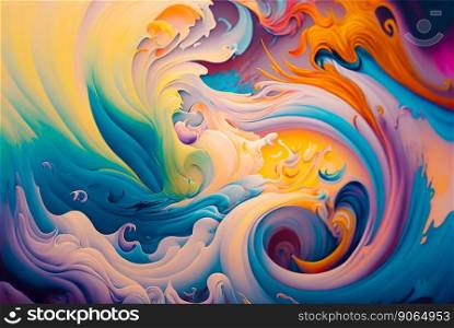 Abstract gouache paint swirls and splashes on canvas. Colorful background. Generative AI.. Abstract gouache paint swirls and splashes on canvas. Colorful background. Generative AI