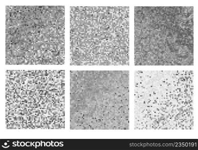 Abstract gray square pixel mosaic background set. Abstract gray mosaic set