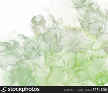Abstract green art painting background alcohol ink technique on white