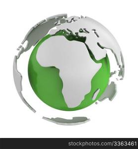 Abstract green globe, Africa part isolated on white background