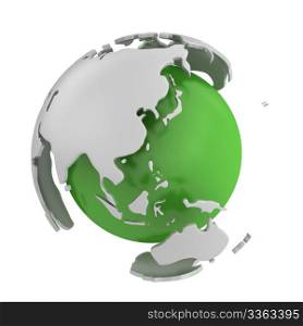 Abstract green globe, Asia isolated on white background