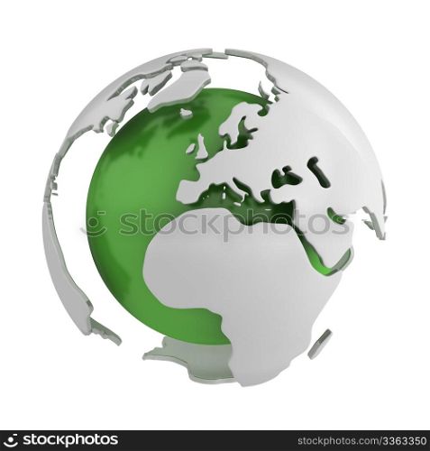 Abstract green globe, Europe isolated on white background