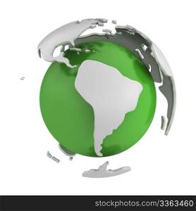 Abstract green globe, South America part, isolated on white background