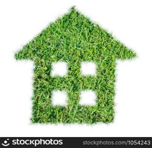 Abstract green grass house icon on over white background