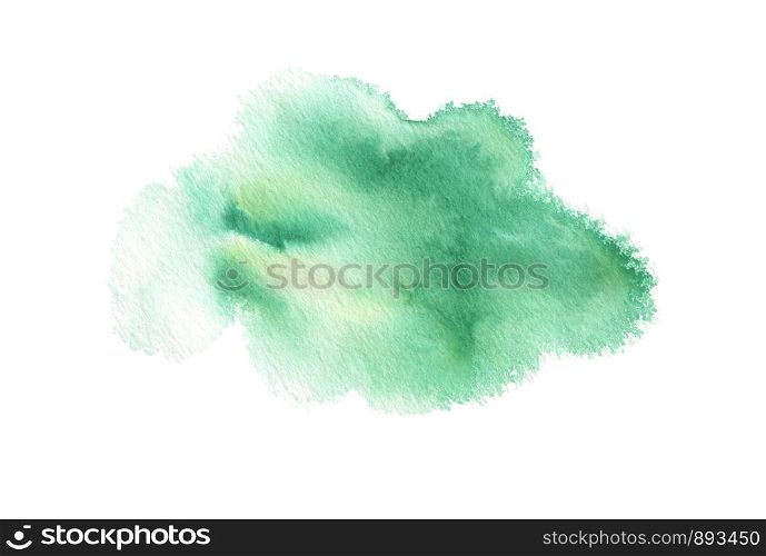 Abstract green watercolor blot painted background. Texture paper. Isolated.