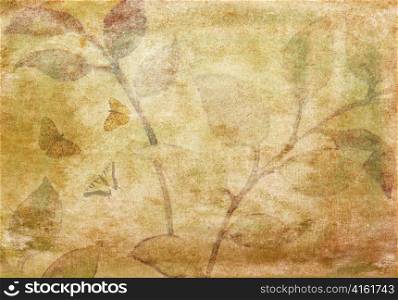 abstract grunge background with leaves and butterflies