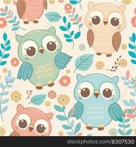 Abstract hand drawn pattern with cute baby owls. High quality illustration. Abstract hand drawn pattern with cute baby owls.