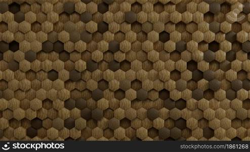 Abstract hexagonal geometric wall or background with randomize wooden texture 3D rendering illustration