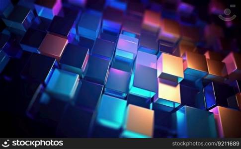 Abstract High Tech Background with Neon Cubes. Neon Cubes Background