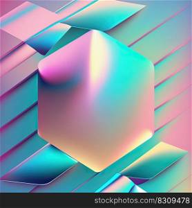 Abstract holographic hexagon background with geometric honeycomb texture. Modern pastel iridescent foil background with copy space. Generative AI. Abstract holographic hexagon background with copy space. Generative AI