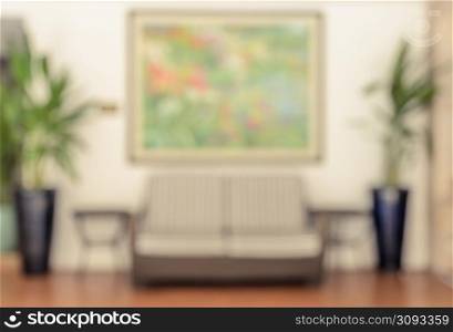 Abstract hotel lobby or living room interior blurred background. Retro filtered effect image.