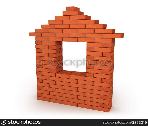 Abstract house made from orange bricks isolated on white background
