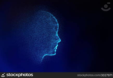 Abstract human shape. Virtual Model on blue, artificial intelligence in futuristic technology concept, 3d illustration. Abstract human shape. Virtual Model on blue, artificial intellig