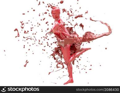Abstract human with red paint splash, 3d illustration.
