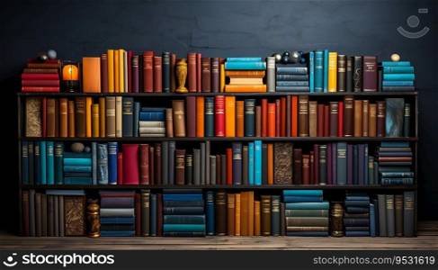 Abstract hypnotic illusion of beautiful bookshelf in home library for studying