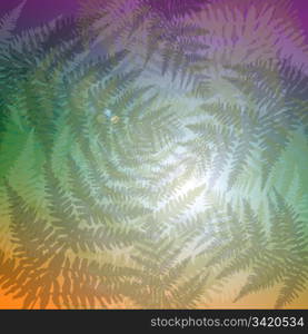 Abstract illustration depicting many autumnal fern leaves against abstract light effect background.