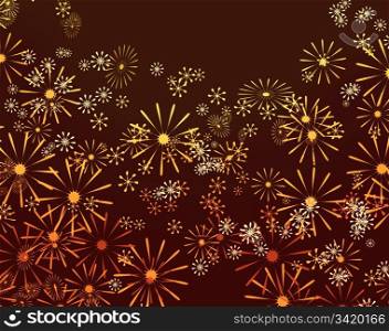 Abstract illustration depicting many pale flowers against brown background.