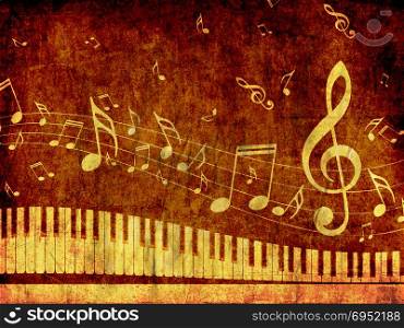 Abstract illustration of a piano keys with musical notes grunge background.
